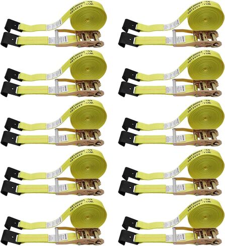 Ratchet Straps Heavy Duty 10 Pack 2" x 30', Ratchet Tie Down Strap with Flat Hook, 10,000 Lbs Break Strength, Cargo Straps Ratcheting for Truck Flatbed Trailer, Yellow in Saudi Arabia