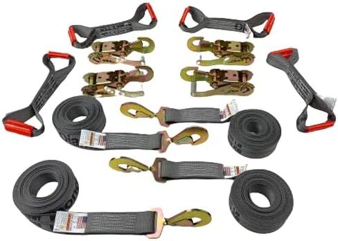 8 Point Diamond Weave Flatbed Rollback Tow Truck Tie Down Kit with Twisted Snap Hooks – Four 2" x 14’ Straps + Dog Bones – 3,333 lb WLL – Made in USA | CasterHQ in Kuwait