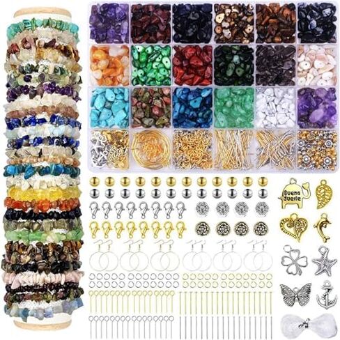 1180pcs 18 Colors Crystal Beads, Ring Making Kit, Gemstone Chip Beads Irregular Stone with Jewelry Making Supplies for DIY Craft Bracelet Necklace Earrings, Craft Gifts in Kuwait