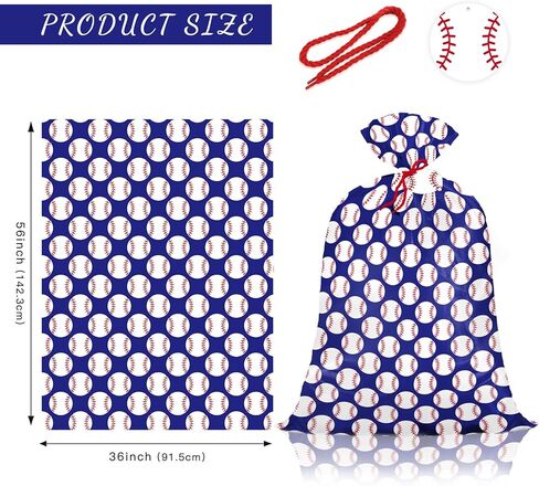 WRAPAHOLIC 56" Extra Large Baseball Plastic Gift Bag - Classic Baseball Jumbo Bike Bag Gift Wrap for Tenns Boys Birthday, Baby Shower and Ball Sports Theme Party- 56" H x 36" W in Kuwait