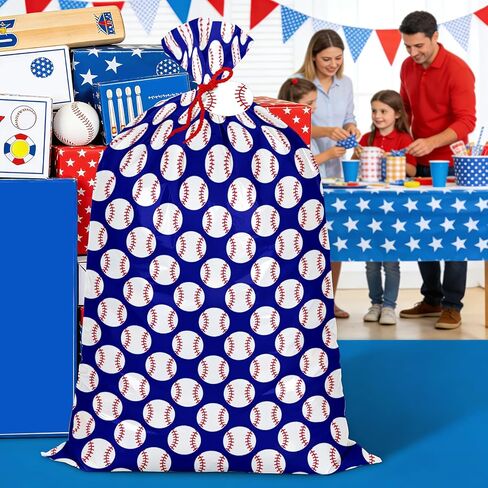 WRAPAHOLIC 56" Extra Large Baseball Plastic Gift Bag - Classic Baseball Jumbo Bike Bag Gift Wrap for Tenns Boys Birthday, Baby Shower and Ball Sports Theme Party- 56" H x 36" W in Kuwait