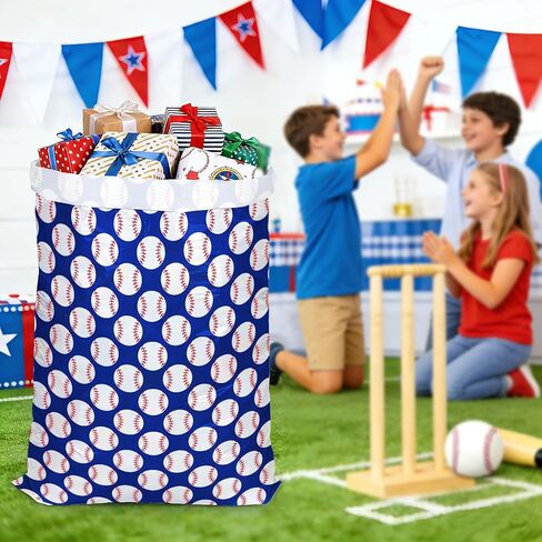 WRAPAHOLIC 56" Extra Large Baseball Plastic Gift Bag - Classic Baseball Jumbo Bike Bag Gift Wrap for Tenns Boys Birthday, Baby Shower and Ball Sports Theme Party- 56" H x 36" W in Kuwait