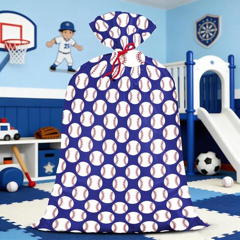 WRAPAHOLIC 56" Extra Large Baseball Plastic Gift Bag - Classic Baseball Jumbo Bike Bag Gift Wrap for Tenns Boys Birthday, Baby Shower and Ball Sports Theme Party- 56" H x 36" W in Kuwait
