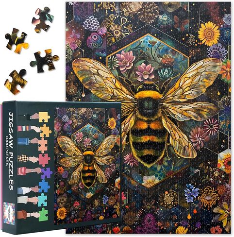 1000 Piece Jigsaw Puzzles for Adults - Vibrant Bees and Blooming Floral Garden Scene, Premium 1000 Piece Puzzle, Coolest Adult Botanical Art Jigsaw Puzzle - 27.5x19.7 Inch in Kuwait