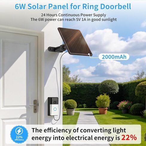 6W Ring Solar Charger for Video Doorbell 3/4, Adjustable Solar Panel Mount for Ring Doorbell Plus/Pro(2023), Weatherproof Continuous Power Supply for Home Security Doorbells in Saudi Arabia