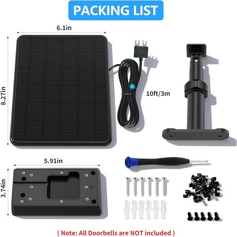 6W Ring Solar Charger for Video Doorbell 3/4, Adjustable Solar Panel Mount for Ring Doorbell Plus/Pro(2023), Weatherproof Continuous Power Supply for Home Security Doorbells in Saudi Arabia