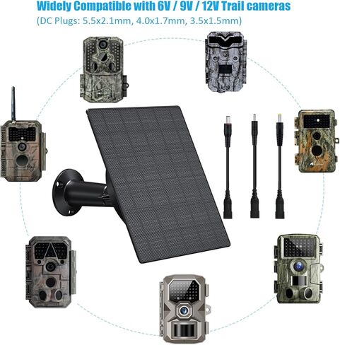 Zivif 5W Trail Camera Solar Panel, 10400mAh Built-in Battery, Adjustable 6V/9V/12V Output, DC Plugs 5.5x2.1mm 4.0x1.7mm 3.5x1.35mm, IP66 Waterproof, 360° Mount, 9.8ft Cable in Saudi Arabia