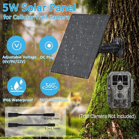 Zivif 5W Trail Camera Solar Panel, 10400mAh Built-in Battery, Adjustable 6V/9V/12V Output, DC Plugs 5.5x2.1mm 4.0x1.7mm 3.5x1.35mm, IP66 Waterproof, 360° Mount, 9.8ft Cable in Saudi Arabia