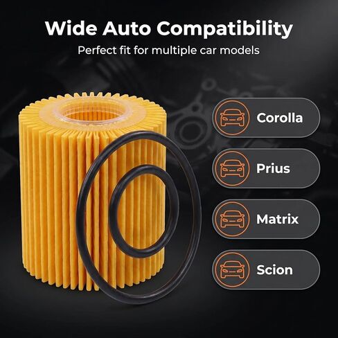 Engine Oil Filter, High-Density Oil Filter with 2 Seal Rings, Compatible with 2009-2018 Corolla, 2010-2020 Prius, 2009-2014 Matrix, 2008-2014 Scion XD, Replaces #04152-YZZA6 (Orange) in Kuwait