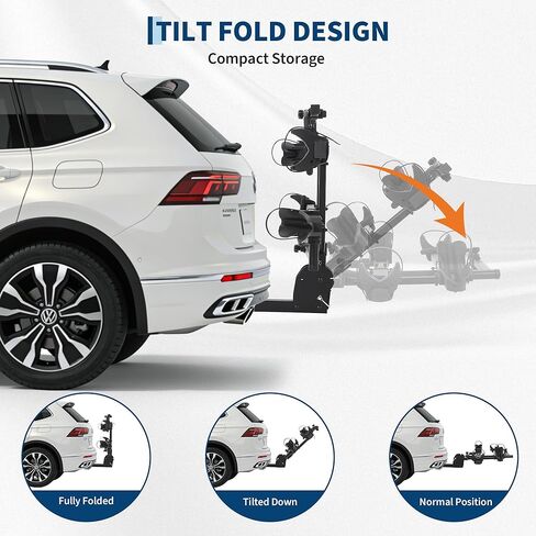 Garvee Bike Rack for Car, Hitch Bike Rack 200 LBS Capacity, 2 E-Bike Racks with 2" Receiver, Anti-Wobble, Foldable & Tiltable, Fits Fat Tire Bikes in Kuwait