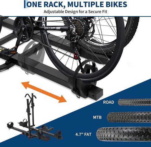 Garvee Bike Rack for Car, Hitch Bike Rack 200 LBS Capacity, 2 E-Bike Racks with 2" Receiver, Anti-Wobble, Foldable & Tiltable, Fits Fat Tire Bikes in Kuwait