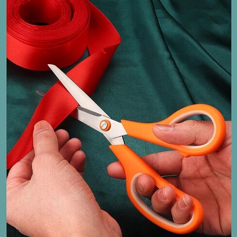 Orange 8" Student Scissors,Multifunctional Scissors,Professional Stainless Steel Comfort Grip,Handmade Projects Suitable for Students,Comfort Right/Left Handed Cutting and Measuring Devices in Kuwait