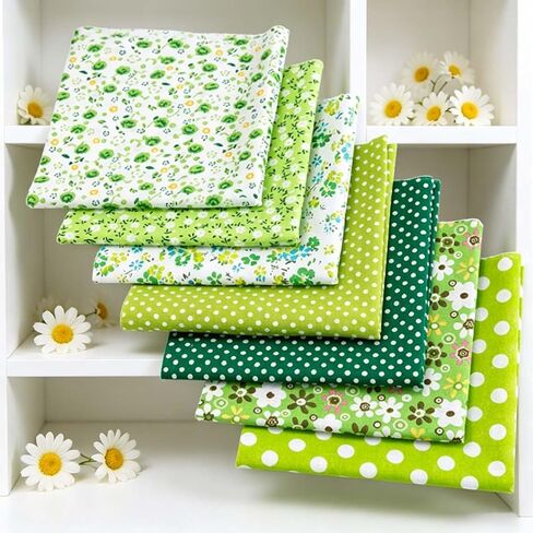 7 Pcs 10" x 10" Cotton Craft Fabric Bundle,Floral Dot Pattern Squares Fabric for Patchwork DIY Sewing Scrapbooking Quilting(Green) in Kuwait