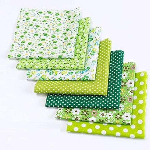 7 Pcs 10" x 10" Cotton Craft Fabric Bundle,Floral Dot Pattern Squares Fabric for Patchwork DIY Sewing Scrapbooking Quilting(Green) in Kuwait