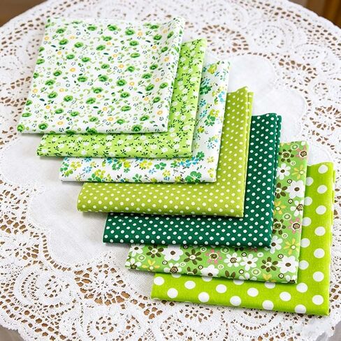 7 Pcs 10" x 10" Cotton Craft Fabric Bundle,Floral Dot Pattern Squares Fabric for Patchwork DIY Sewing Scrapbooking Quilting(Green) in Kuwait