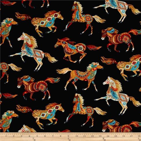 Timeless Treasures Out West Southwest Horses Black, Quilting Fabric by the Yard in Saudi Arabia