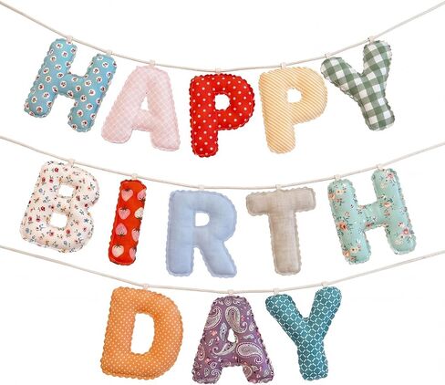 Mindsoft Pre-strung Happy Birthday Banner Vintage Floral Birthday Hanging Garland Decor Reusable Cotton Fabric Colorful Sign for Colorful Party Backdrop Photo Prop Decorations in Kuwait