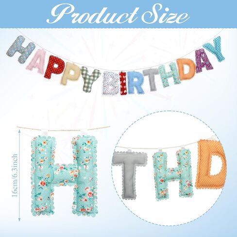 Mindsoft Pre-strung Happy Birthday Banner Vintage Floral Birthday Hanging Garland Decor Reusable Cotton Fabric Colorful Sign for Colorful Party Backdrop Photo Prop Decorations in Kuwait