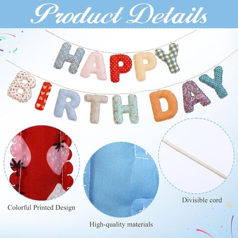 Mindsoft Pre-strung Happy Birthday Banner Vintage Floral Birthday Hanging Garland Decor Reusable Cotton Fabric Colorful Sign for Colorful Party Backdrop Photo Prop Decorations in Kuwait