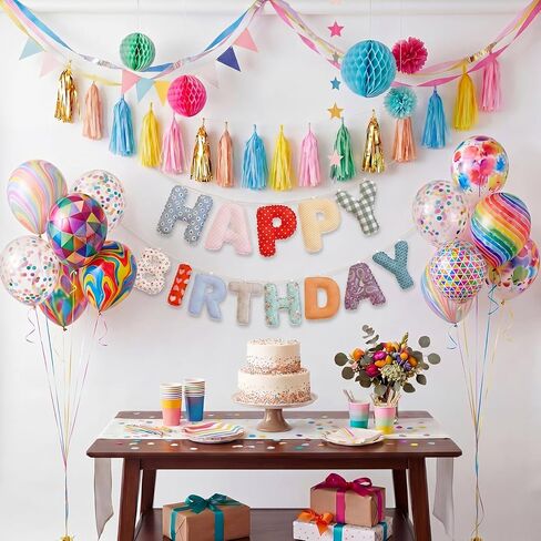 Mindsoft Pre-strung Happy Birthday Banner Vintage Floral Birthday Hanging Garland Decor Reusable Cotton Fabric Colorful Sign for Colorful Party Backdrop Photo Prop Decorations in Kuwait
