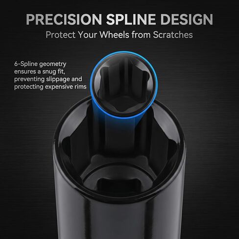 6 Spline Lug Nut Socket, Steel Lugs Nuts Removal Tool, Wheel Lock Nut Key, Wheel Lock Removal Tool for 19 mm(3/4 Inch) & 21 mm(13/16 Inch) Hex Socket Wrench (Black) in Saudi Arabia