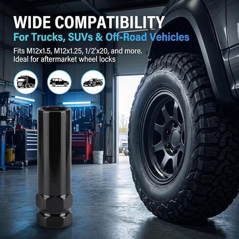 6 Spline Lug Nut Socket, Steel Lugs Nuts Removal Tool, Wheel Lock Nut Key, Wheel Lock Removal Tool for 19 mm(3/4 Inch) & 21 mm(13/16 Inch) Hex Socket Wrench (Black) in Saudi Arabia