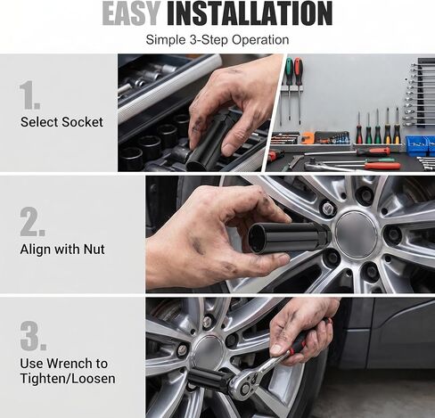 6 Spline Lug Nut Socket, Steel Lugs Nuts Removal Tool, Wheel Lock Nut Key, Wheel Lock Removal Tool for 19 mm(3/4 Inch) & 21 mm(13/16 Inch) Hex Socket Wrench (Black) in Saudi Arabia