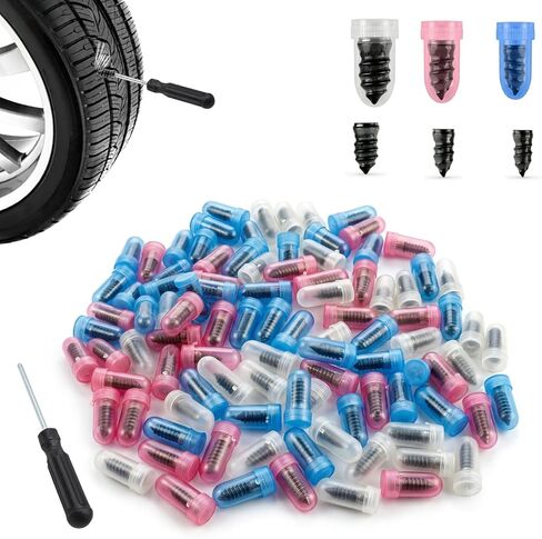 100 PCS 3 Size Tire Repair Kit, Screw-in Tire Plugs with Screwdriver, Self-Service Flat Tire Puncture Repair Tool, Universal Fit Most Cars in Saudi Arabia