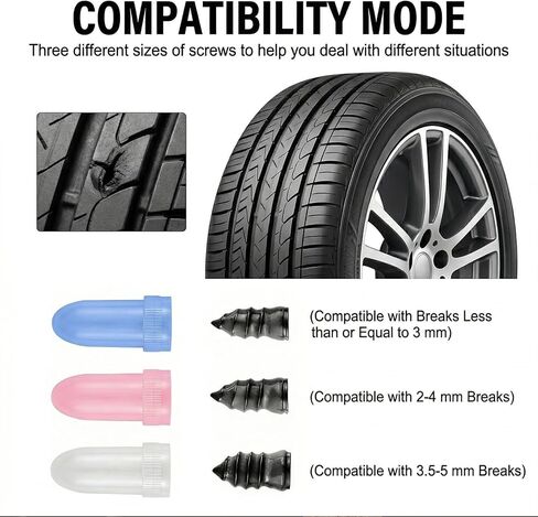 100 PCS 3 Size Tire Repair Kit, Screw-in Tire Plugs with Screwdriver, Self-Service Flat Tire Puncture Repair Tool, Universal Fit Most Cars in Saudi Arabia