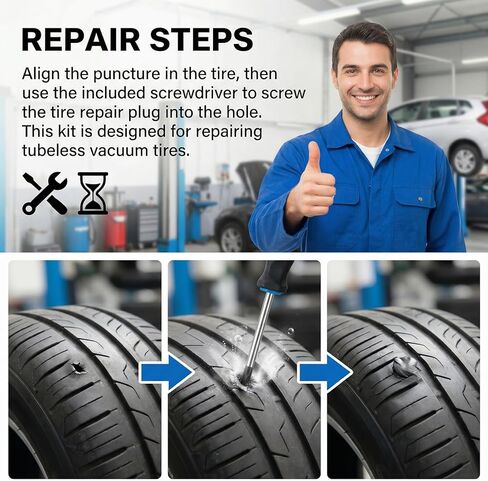100 PCS 3 Size Tire Repair Kit, Screw-in Tire Plugs with Screwdriver, Self-Service Flat Tire Puncture Repair Tool, Universal Fit Most Cars in Saudi Arabia