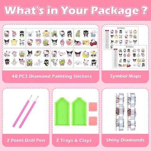 Sretoul 48 Pcs Cartoon Diamond Art Stickers Kits for Kids - Diamond Art Painting Sticker Cute Characters, DIY Mosaic Kits for Kids Gift Decor for Water Bottle, Notebook Decoration in Saudi Arabia