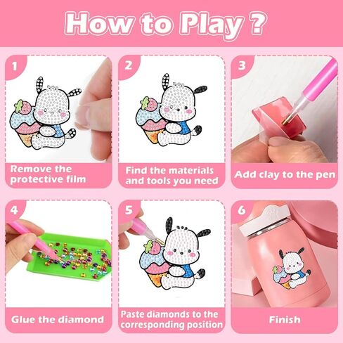 Sretoul 48 Pcs Cartoon Diamond Art Stickers Kits for Kids - Diamond Art Painting Sticker Cute Characters, DIY Mosaic Kits for Kids Gift Decor for Water Bottle, Notebook Decoration in Saudi Arabia
