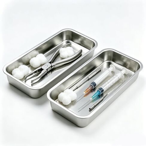 2 Pack Professional Medical Surgical Tray Flat Type Stainless Steel Dental Trays Thickening Lab Instrument Supplies Tools Tray for Dental Piercing Lab Instrument Kitchen Pet Tools(9 * 4.6 * 0.8) in in Saudi Arabia