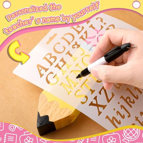 Sinmoe Teacher Appreciation Gift Apple Shape Wooden Desk Pencil Holder DIY Teacher Name Desktop Pen Organizer for End of Year Thank You Gifts School Office Home, Letter Stencil and Mark Pen Included in Saudi Arabia