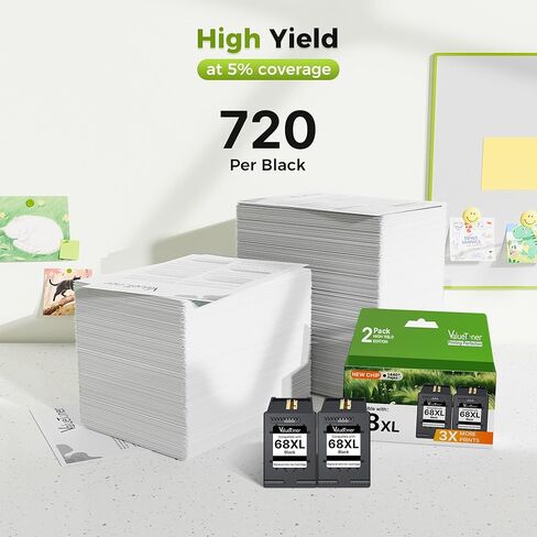 خرطوشة حبر سوداء Valuetoner 68XL 68e 68 بديلة لحزمة HP Ink 68 68XL Combo | لخراطيش الحبر HP Envy 6155e 6555e متوافقة مع طابعة سلسلة Envy 6155e 6555e 6152e 6552e 6100e 6500e in Kuwait