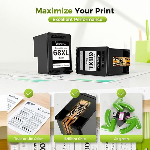 خرطوشة حبر سوداء Valuetoner 68XL 68e 68 بديلة لحزمة HP Ink 68 68XL Combo | لخراطيش الحبر HP Envy 6155e 6555e متوافقة مع طابعة سلسلة Envy 6155e 6555e 6152e 6552e 6100e 6500e in Kuwait