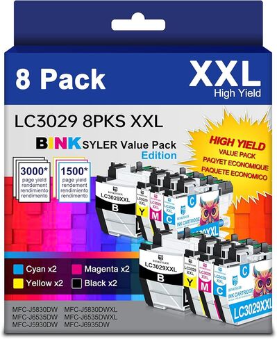 LC3029XXL Ink Cartridges for Brother LC3029 LC3029BK Inkjet Cartridge Work for MFC-J5830DW MFC-J6535DW MFC-J5930DW MFC-J6935DW Printer (2BK/2C/2M/2Y) 8-Pack in Saudi Arabia