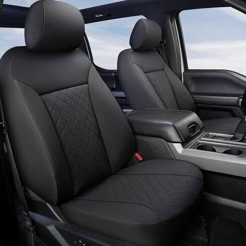 GIANT PANDA Front Car Seat Covers Custom Fit Ford F150 F250 F350 F450 Super Crew/Crew Cab Pickup Trucks, Front Seats Fabric Protectors (Black) 2-Pack, Faux Leather + Stretch Fabric in Saudi Arabia