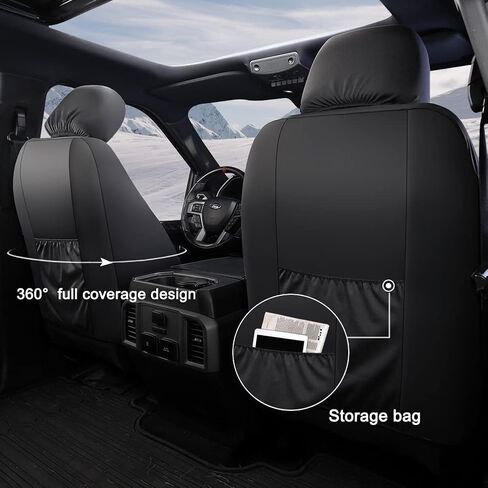 GIANT PANDA Front Car Seat Covers Custom Fit Ford F150 F250 F350 F450 Super Crew/Crew Cab Pickup Trucks, Front Seats Fabric Protectors (Black) 2-Pack, Faux Leather + Stretch Fabric in Saudi Arabia