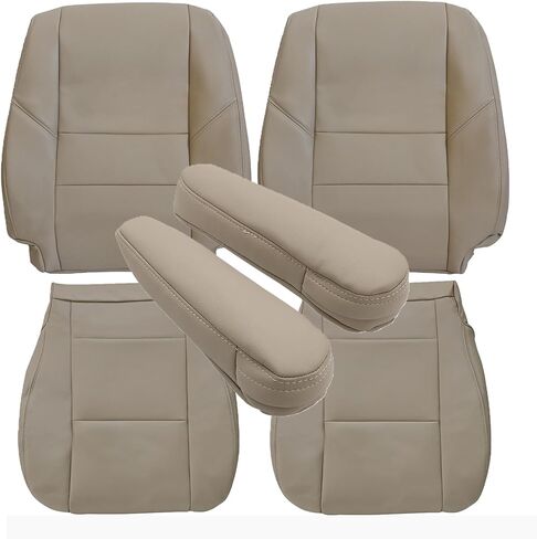 NLQR Front Driver and Passenger Side Bottom & Top Back & Armrest Cover Replacement Seat Covers Microfiber Leather Tan Compatible with Toyota Sequoia Tundra 2000 2001 2002 2003 2004 2005 2006 in Kuwait