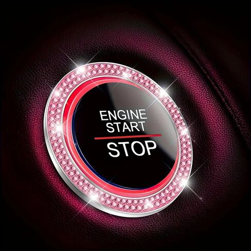 Double Rhinestone Car Start Button Ring, Crystal Engine Start Stop Decoration, Shiny Interior Accessory for Buttons Gear Knobs, Universal Fit Easy Installation, Stylish Car Decor (White) in Kuwait
