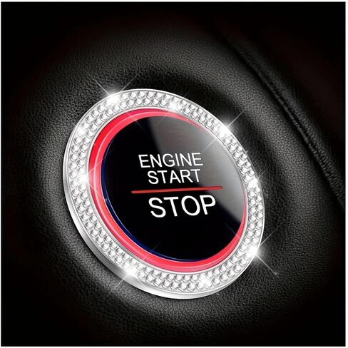 Double Rhinestone Car Start Button Ring, Crystal Engine Start Stop Decoration, Shiny Interior Accessory for Buttons Gear Knobs, Universal Fit Easy Installation, Stylish Car Decor (White) in Kuwait