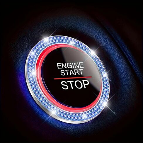 Double Rhinestone Car Start Button Ring, Crystal Engine Start Stop Decoration, Shiny Interior Accessory for Buttons Gear Knobs, Universal Fit Easy Installation, Stylish Car Decor (White) in Kuwait