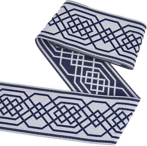 FINGERINSPIRE 5.47Yards Blue Jacquard Ribbon 3.34inch Wide Classical Rhombus Embroidered Lace Trim Woven Fabric Trim Vintage Jacquard Ribbon Fringe Floral Sewing Lace for Sewing and Crafts in Kuwait