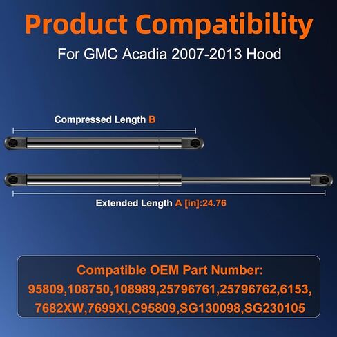 Qty (1) 25796762 Front Hood Strut Lift Support Compatible with GMC Acadia 2007-2013, Bonnet Gas Shock Strut Spring Replace OE# 95809, 108750 in Kuwait