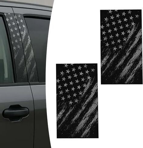2PCS Car B Pillar Stickers, Waterproof Scratch-resistant Vehicle Pillar Protective Sticker, Aged American Flag Patriotic Decal, for Car Door, Laptops, Wall (Black) in Saudi Arabia