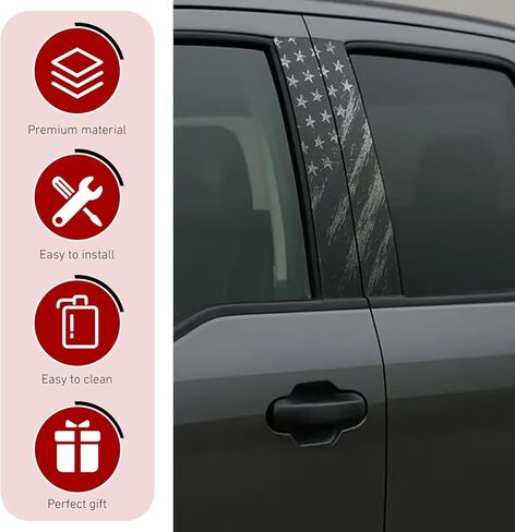 2PCS Car B Pillar Stickers, Waterproof Scratch-resistant Vehicle Pillar Protective Sticker, Aged American Flag Patriotic Decal, for Car Door, Laptops, Wall (Black) in Saudi Arabia