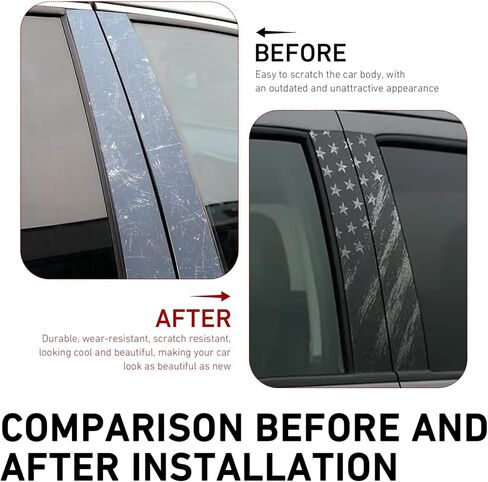 2PCS Car B Pillar Stickers, Waterproof Scratch-resistant Vehicle Pillar Protective Sticker, Aged American Flag Patriotic Decal, for Car Door, Laptops, Wall (Black) in Saudi Arabia