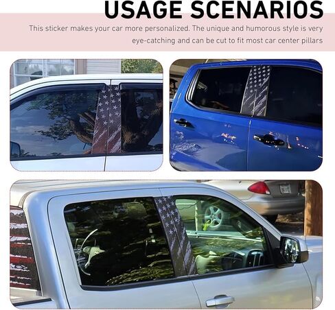 2PCS Car B Pillar Stickers, Waterproof Scratch-resistant Vehicle Pillar Protective Sticker, Aged American Flag Patriotic Decal, for Car Door, Laptops, Wall (Black) in Saudi Arabia