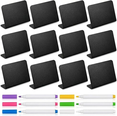 Mini Chalkboard Signs, 12 pcs 4 x 3 inch Food Labels for Party Buffet, 6 Wet Erase Markers Reusable Table Sign for Weddings Birthday Parties Event Decoration in Saudi Arabia